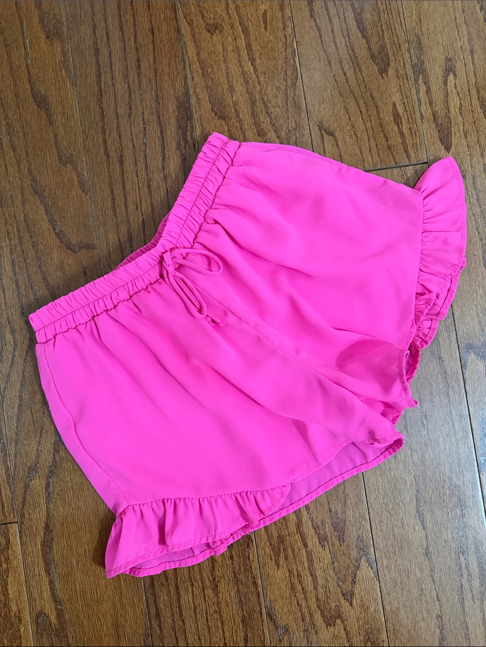 Hot Pink flowy ruffle-hem shorts with elastic drawstring & lightweight - Size M